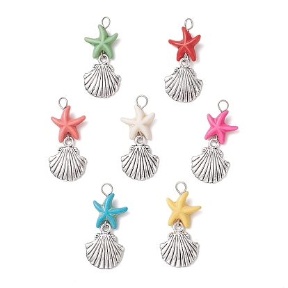 Подвески из синтетической бирюзы, окрашенной в цвет морской звезды, с корпусом из сплава, старинное серебро и цвет нержавеющей стали