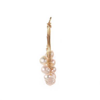 Grade A Natural Cultured Freshwater Pearl Pendants, Wire Wrapped Pendants, with Brass Wire, Ring