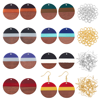 Kits de fabricación de pendientes colgantes de bricolaje, incluyendo 16 piezas 8 colores resina y colgantes de madera de nogal, 32 piezas 2 colores ganchos de latón para pendientes y 32 piezas 2 anillos de salto de colores