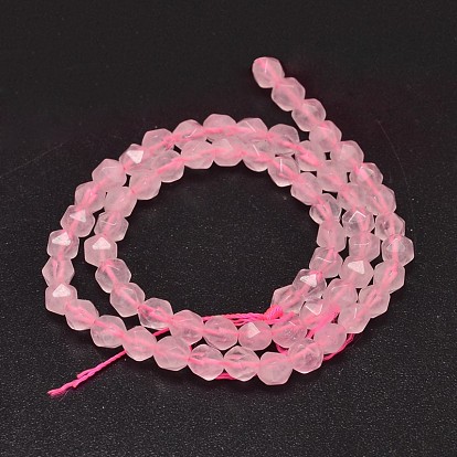 Faceted Natural Rose Quartz Beads Strands, Star Cut Round Beads