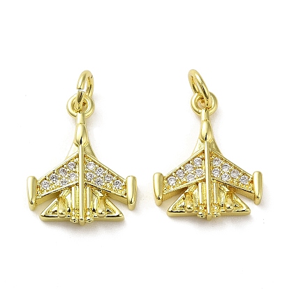 Colgantes de circonita cúbica transparente micro pavé de latón chapado en rack, con anillo de salto, larga duración plateado, sin plomo y el cadmio, encanto de avión