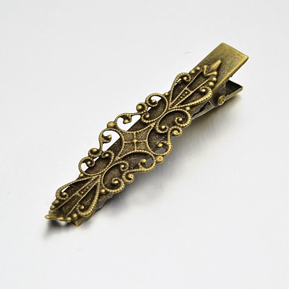 Vintage Haarschmuck Eisen Alligator Haarspange Ergebnisse, mit Messing filigrane Blume Cabochon Lünette Fassungen, Nickel frei, 63x16x10 mm, filigrane Blume: 57x16x1 mm