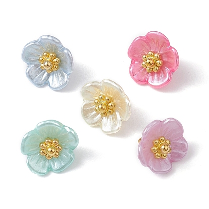 Flower ABS Plastic Imitation Pearl Charms, with Brass Finding