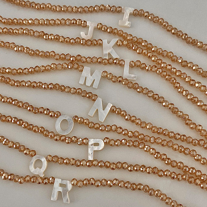 Подвеска с инициалом из натуральной ракушки, ожерелья с подвеской из стеклянных бусин, с латунными концевыми цепями, золотые, темно-золотистые