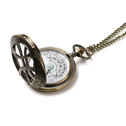 Колье с подвеской из сплава стекла и карманом, электронные часы, железные цепочки и карабин-лобстеры , плоско-круглые