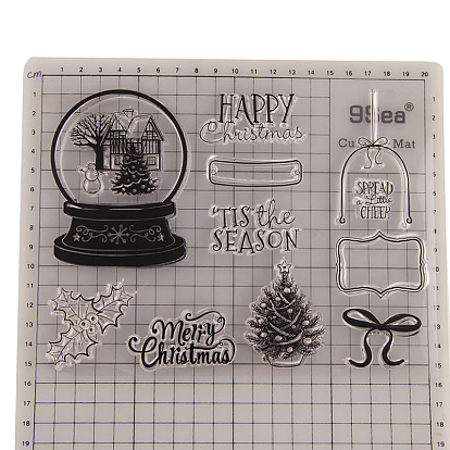 Clear Silicone Stamps, for DIY Scrapbooking, Photo Album Decorative, Cards Making, Stamp Sheets, Christmas Tree & Word & Ribbon & Crystal Ball