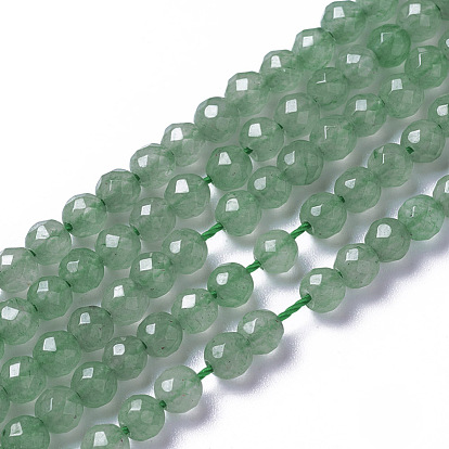 Natural Green Aventurine Beads Strands, Faceted, Round