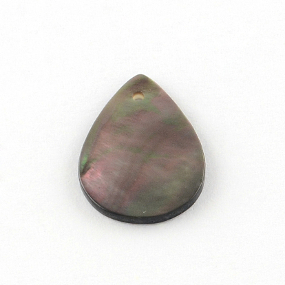 Teardrop Black Lip Shell Pendants, 19~20x14x1~1.5mm, Hole: 1mm