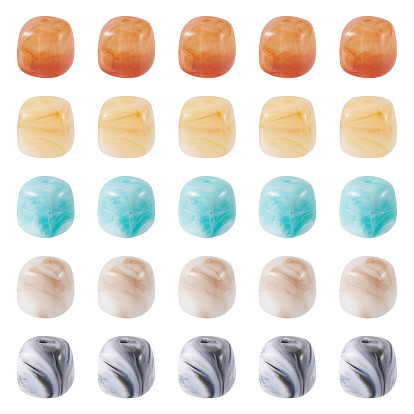 50Pcs 5 Colors Opaque Acrylic Beads, Imitation Gemstone, Cube, Two Tone
