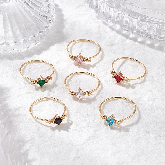 Прозрачные стеклянные кольца для пальцев, с экологически чистой медной проволокой, ромб