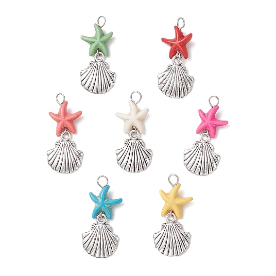 Подвески из синтетической бирюзы, окрашенной в цвет морской звезды, с корпусом из сплава, старинное серебро и цвет нержавеющей стали