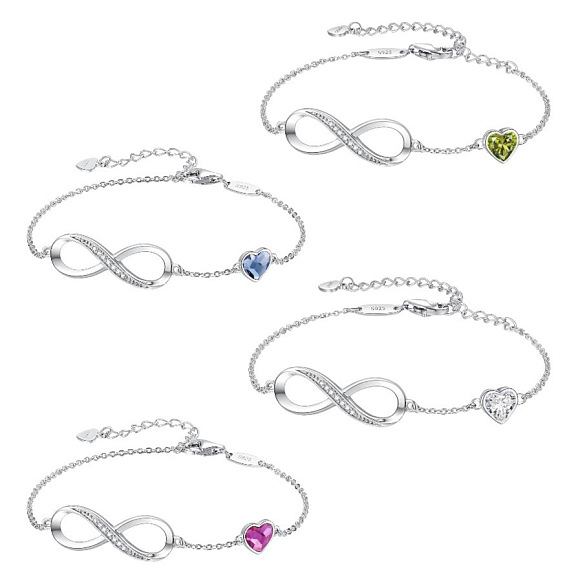 Бесконечность и сердце 925 браслеты из стерлингового серебра с кубическими циркониями, браслеты-цепочки для женщин