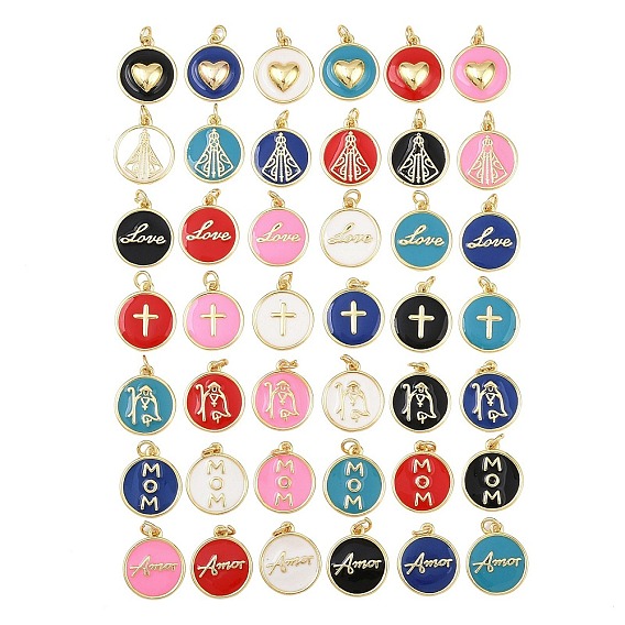 Латунь эмаль подвески, с целью перехода в кольце, плоские круглые прелести, без свинца и без кадмия, долговечный, реальный 18 k позолоченный, стойки покрытие