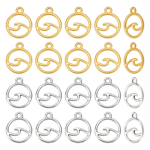 60шт 2цвета стойка покрытие сплав подвески, без кадмия, без свинца и без никеля, круглое кольцо с подвеской "волна"