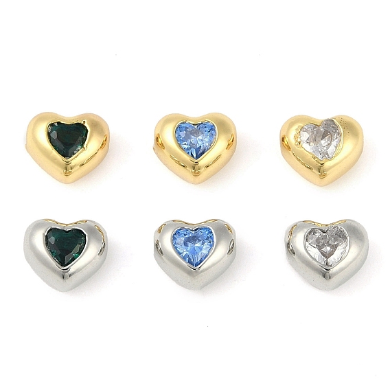 Латунные микро проложить кубического циркония бусы, сердце