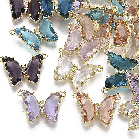 Экологически чистые соединители звеньев из сплава, со стеклом и прозрачным кубическим цирконием, бабочка, без никеля , золотой свет