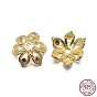 Real 18K Gold Plated 6-Petal 925 Sterling Silver Bead Caps, Flower, 8.5x4mm, Hole: 1.5mm, about 51pcs/20g