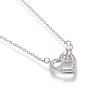 Brass Micro Pave Cubic Zirconia Pendant Necklaces, with 304 Stainless Steel Cable Chains and Lobster Claw Clasps, Heart, Clear