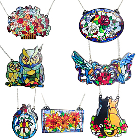 Alloy Pendant Decorations, Window Hanging Suncatcher, Flower/Cat/Bird Pattern