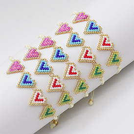 Boho Style Colorful Miyuki Double Heart Bracelet for Women, Adjustable Summer Handmade Jewelry