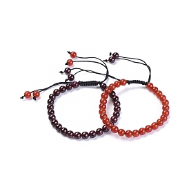 Bracelets Sets, Natural Garnet/Carnelian(Dyed & Heated) Braided Bead Bracelets, with Nylon Thread Cord