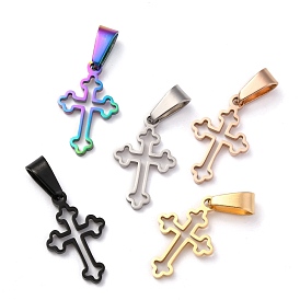 Ion Plating(IP) 304 Stainless Steel Pendants, Hollow, Cross
