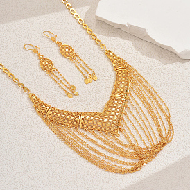 Винтажный сплав полые многослойные серьги-кисточки и ожерелья комплект для банкетной невесты