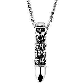 Jewelry Personalized Bullet Necklace Punk Style Skull Pendant Men's Titanium Steel Necklace