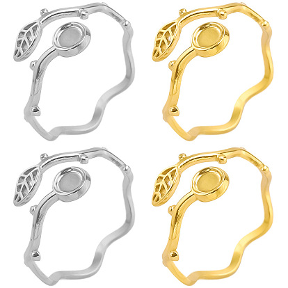 Модный 304 открытый манжет из нержавеющей стали в форме листа для женщин