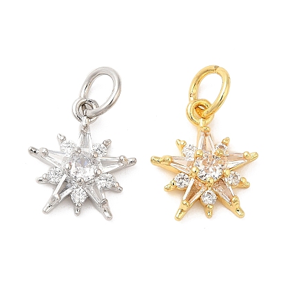 Rack Plating Brass Micro Pave Clear Cubic Zirconia Charms, with Jump Ring, Long-Lasting Plated, Lead Free & Cadmium Free, Star Charm