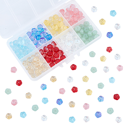 160 pcs 8 couleurs perles de verre peintes à la bombe transparentes, imitation gelée, fleur