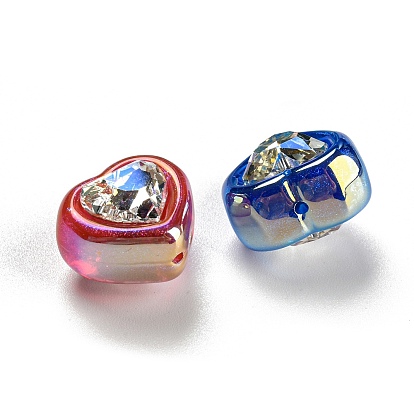 Ice Beauty Effect Plating Opaque Acrylic Beads, with Glass, Heart