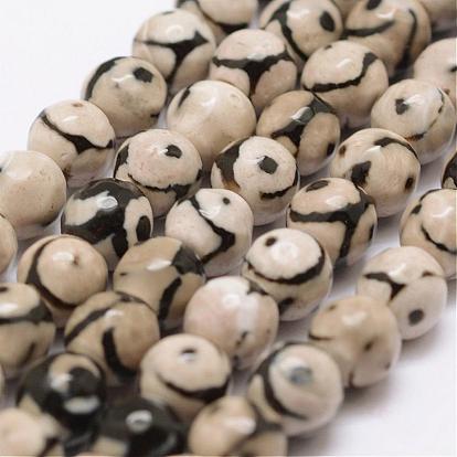 Brins de perles d'agate craquelée de feu naturel à facettes, ronde, teints et chauffée