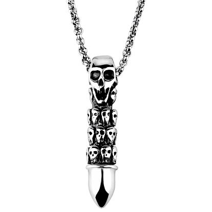 Jewelry Personalized Bullet Necklace Punk Style Skull Pendant Men's Titanium Steel Necklace