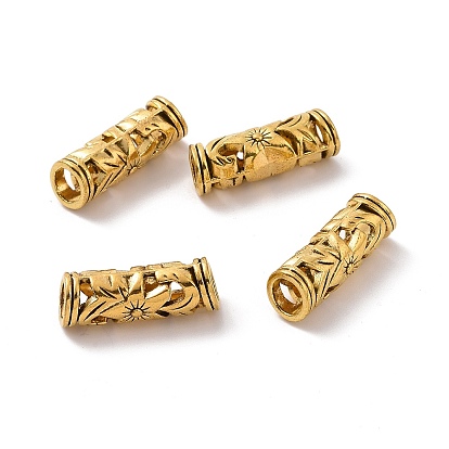Tibetan Style Alloy Tube Beads, Large Hole Beads, Column with Sun and Star