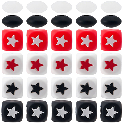 70 piezas 6 estilos rondel y cubo con cuentas de silicona en forma de estrella