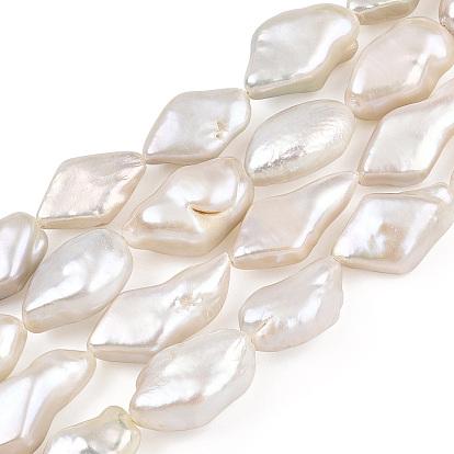 Natural Baroque Pearl Keshi Pearl Beads Strands, Cultured Freshwater Pearl, Rhombus