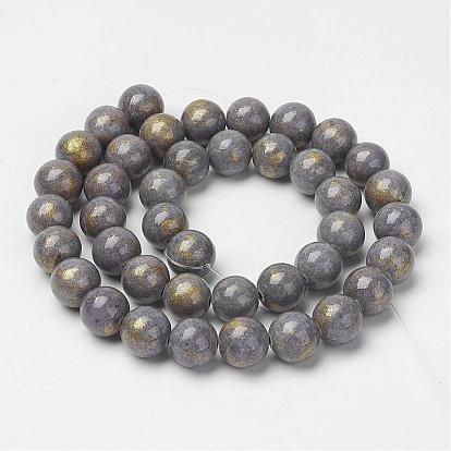 Natural Mashan Jade Beads Strands, with Gold Powder, Dyed, Round