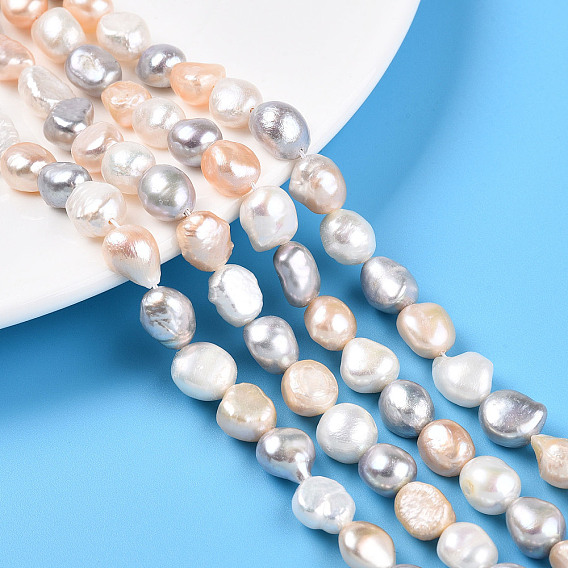 Нити из натурального культивированного пресноводного жемчуга, двух сторон полированной