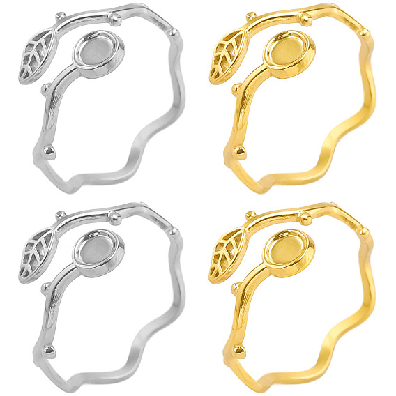 Модный 304 открытый манжет из нержавеющей стали в форме листа для женщин