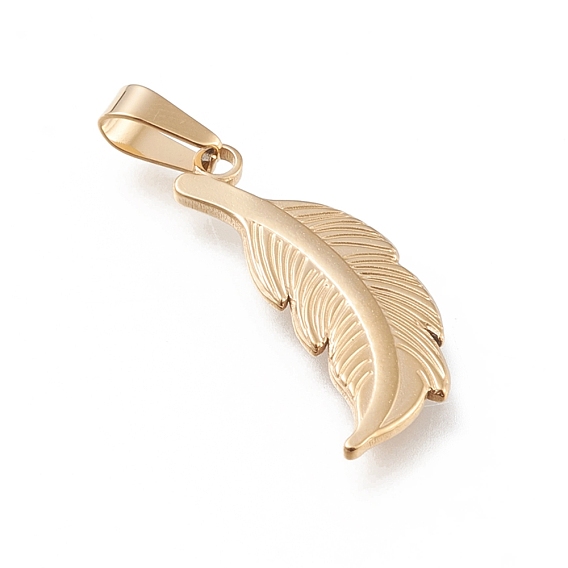 201 Stainless Steel Pendants, Laser Cut, Feather