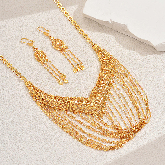 Винтажный сплав полые многослойные серьги-кисточки и ожерелья комплект для банкетной невесты