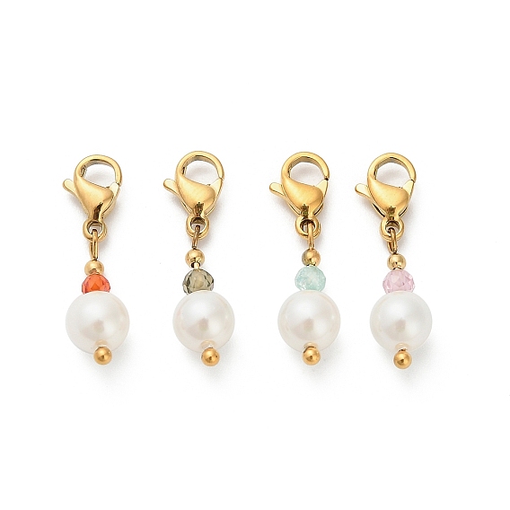 Круглые подвесные украшения из искусственного жемчуга и стекла, с 304 из нержавеющей стали Lobster Claw застежками, ионное покрытие (ip), реальный 18 k позолоченный