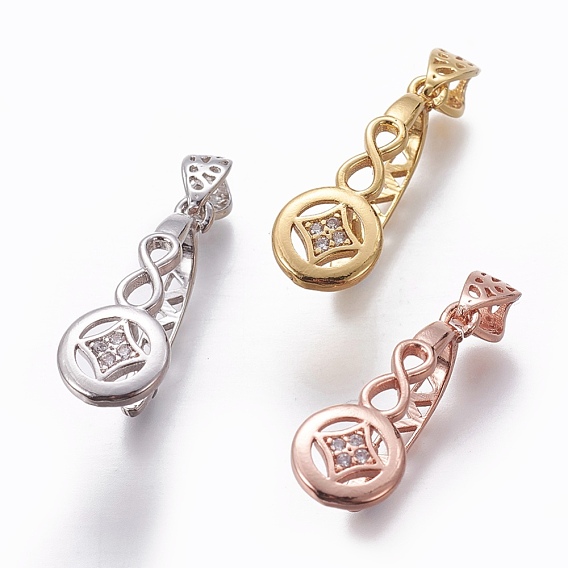 Brass Ice Pick Pinch Bails, with Cubic Zirconia, Coins, Clear