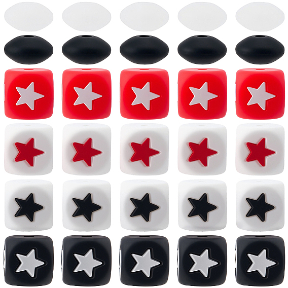 70 pièces 6 styles rondelle et cube avec perles en silicone en forme d'étoile