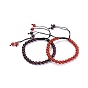 Armbänder Sets, natürliche Granat/Karneol (gefärbt und erhitzt) geflochtene Perlenarmbänder, mit Nylonfaden Kabel