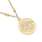 Brass Micro Pave Clear Cubic Zirconia Pendant Necklaces, with Spring Ring Clasps, Flat Round with Evil Eye