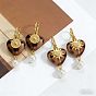 304 pendientes de aro de acero inoxidable para mujer, corazón, Pendientes colgantes de perlas de resina y plástico, dorado