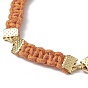 Braided Waxed Polyester Rectangle Link Chain Bracelets, with Real 18K Gold Plated 304 Stainless Steel Clasps