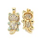 Brass Micro Pave Cubic Zirconia Pendant, Cat Charm, Golden
